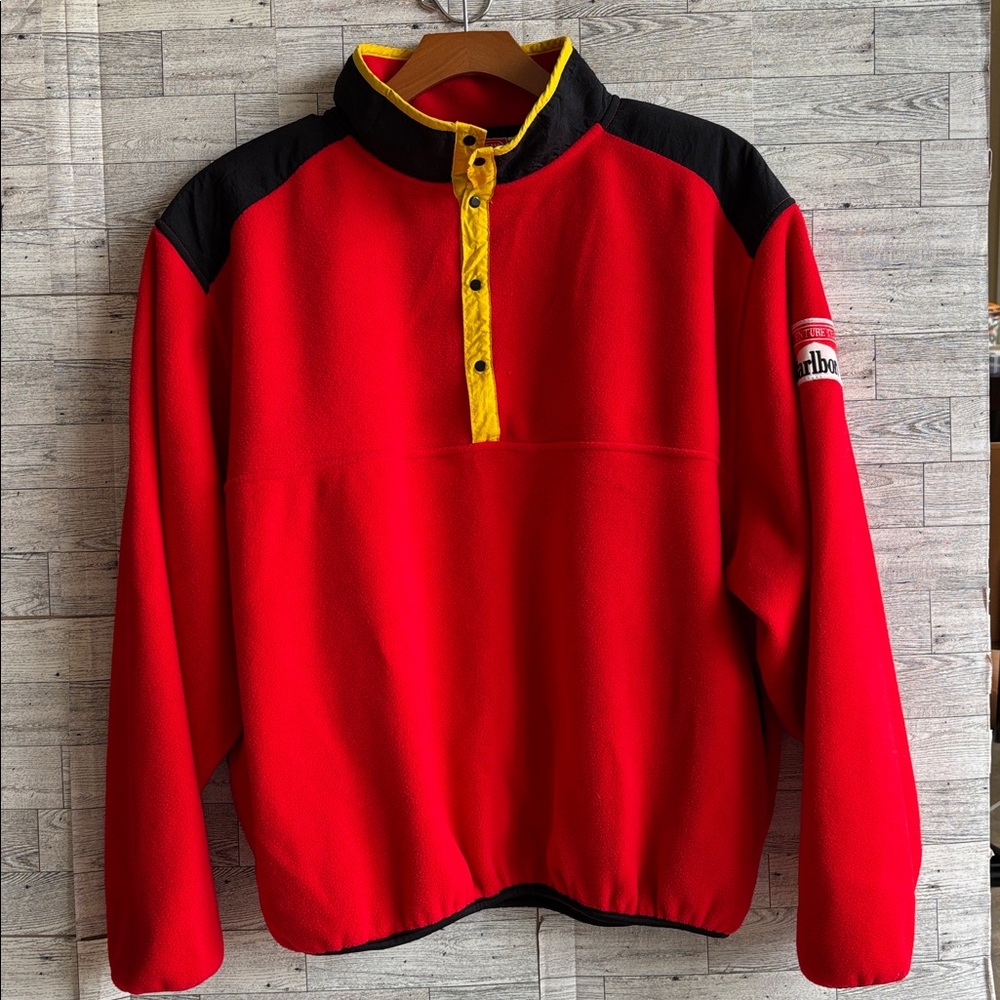 Marlboro Adventure Sweatshirt Fleece XL Quarter Button Snap Red Vintage y2k RARE